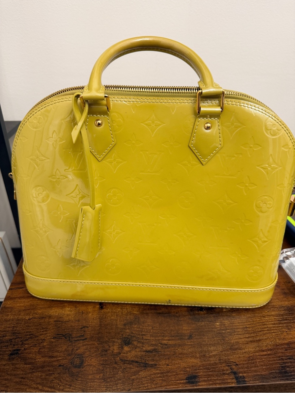 Louis Vuitton Yellow Vernis Alma Satchel